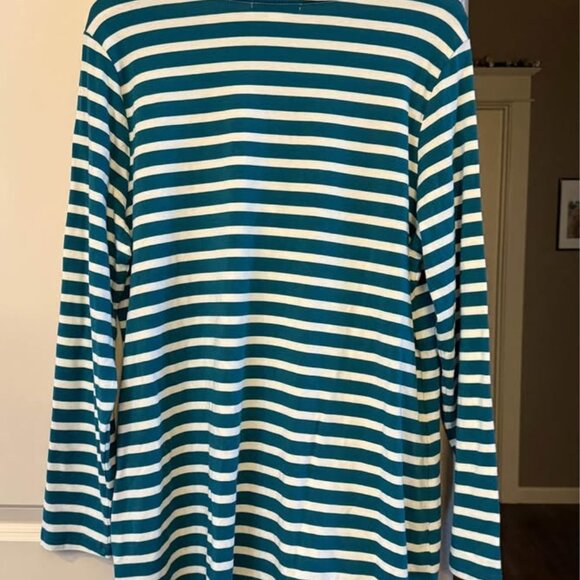Women Striped Long Coldwater Creek‎ Teal and Ivory Cardigan Sweater-Size L (14) - Picture 7 of 8